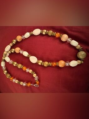 Beaded Multi-Color Women's Necklace - White, Orange, Peach, and Gold
